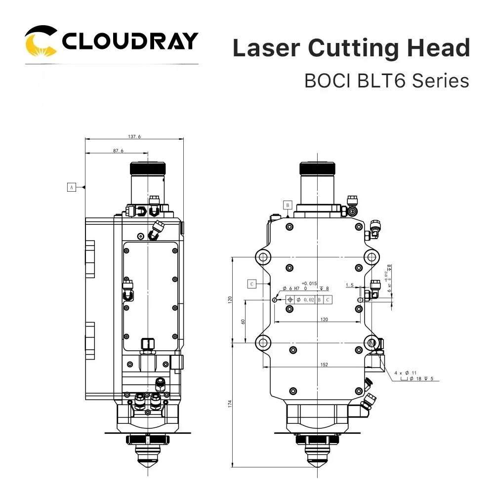 Ultrarayc BOCI BLT6 시리즈 스마트 커팅 헤드, 초고출력 40W 레이저 장비용, 스마트 피어싱 및 자동 컷