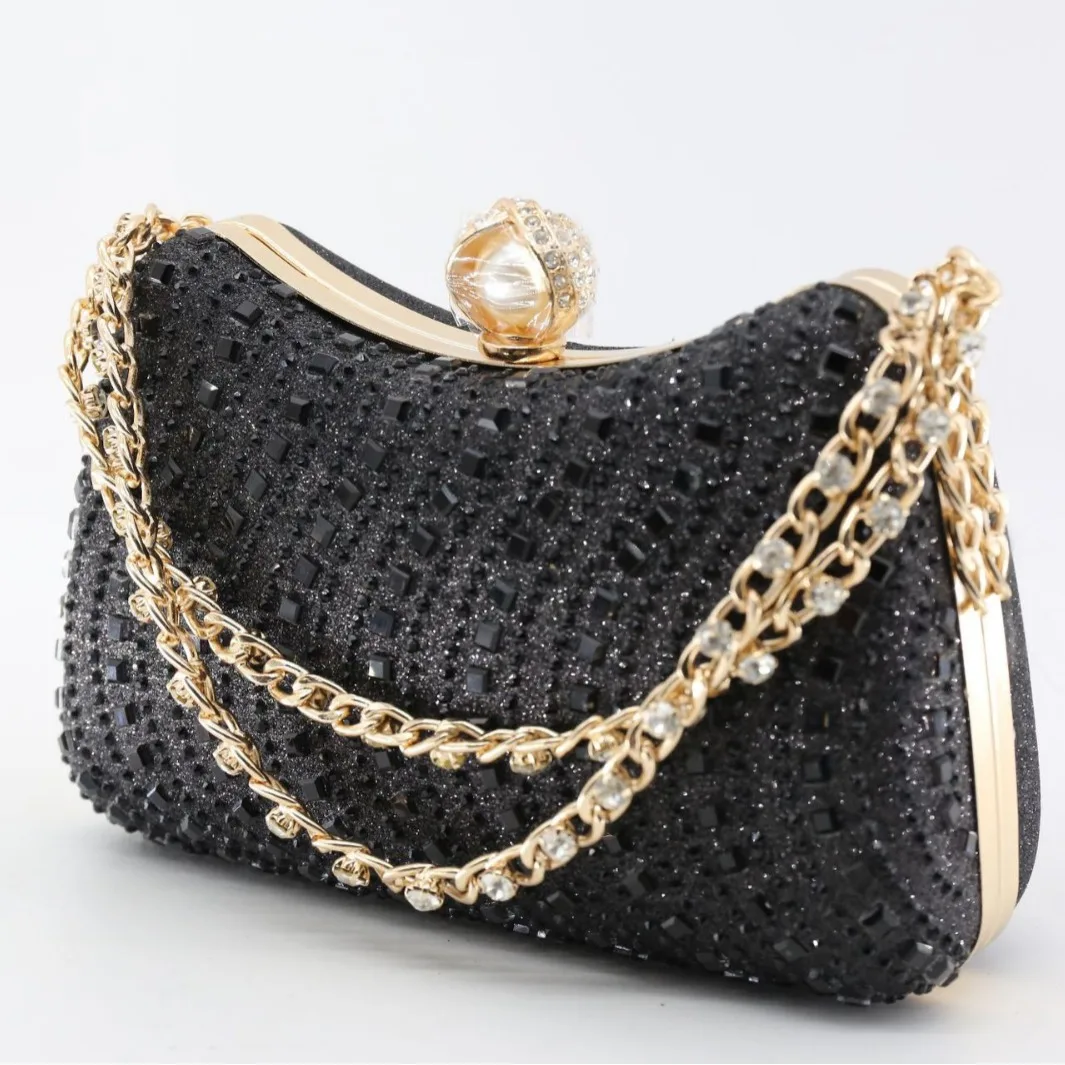 Fine Rhinestone Diamond Inlay Dinner Evening Bag Retro Luxury Gold Silver Blue Small Clutch For Women Wedding Party Shoulder Bag