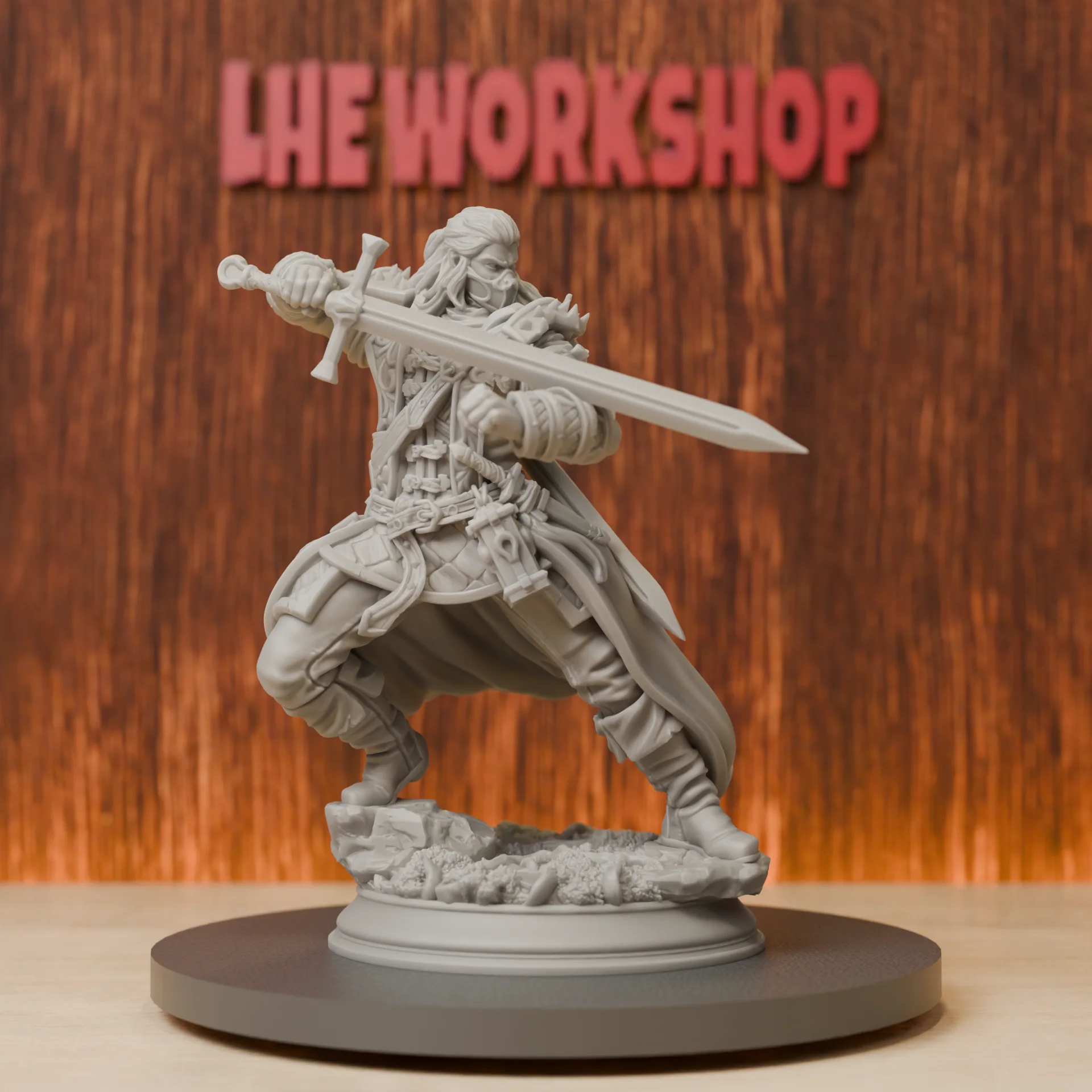 Hex Hunter Swordsman Miniatures | 28mm-75mm | Resin 3D Printed DND Pathfinder Mini | Unpainted Grey