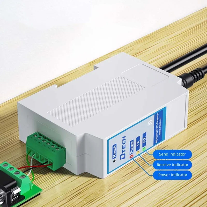 Equipamento de transmissão de porta serial de trilho din dtech rs485/422 serial para tcp/ip conversor de dispositivo serial de sinal ethernet