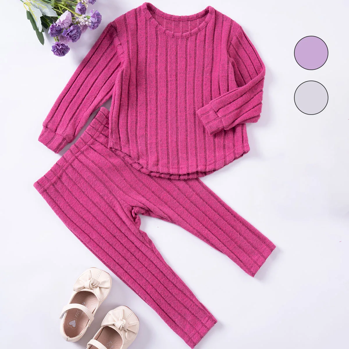 Toddler Girls Autumn Casual Suit Solid Colour Long Sleeve Top + Fashion Pants 2pcs Slim Simple Style Baby Girl Clothing Hot Sale