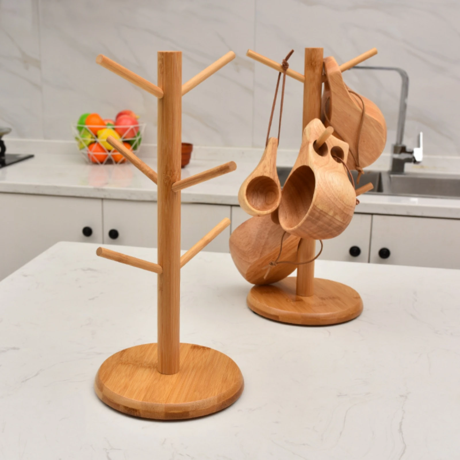 Wooden Cup Drying Rack Countertop Mug Tree Cup Drying Rack Multi-Purpose Kitchen Storage Rustic Style