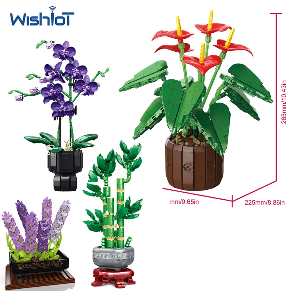 

Simulated Plant Bamboo/Flower Model MOC Building Blocks Creative Orchid Potted Plant Assembled Room Decoration Small Bricks Toys