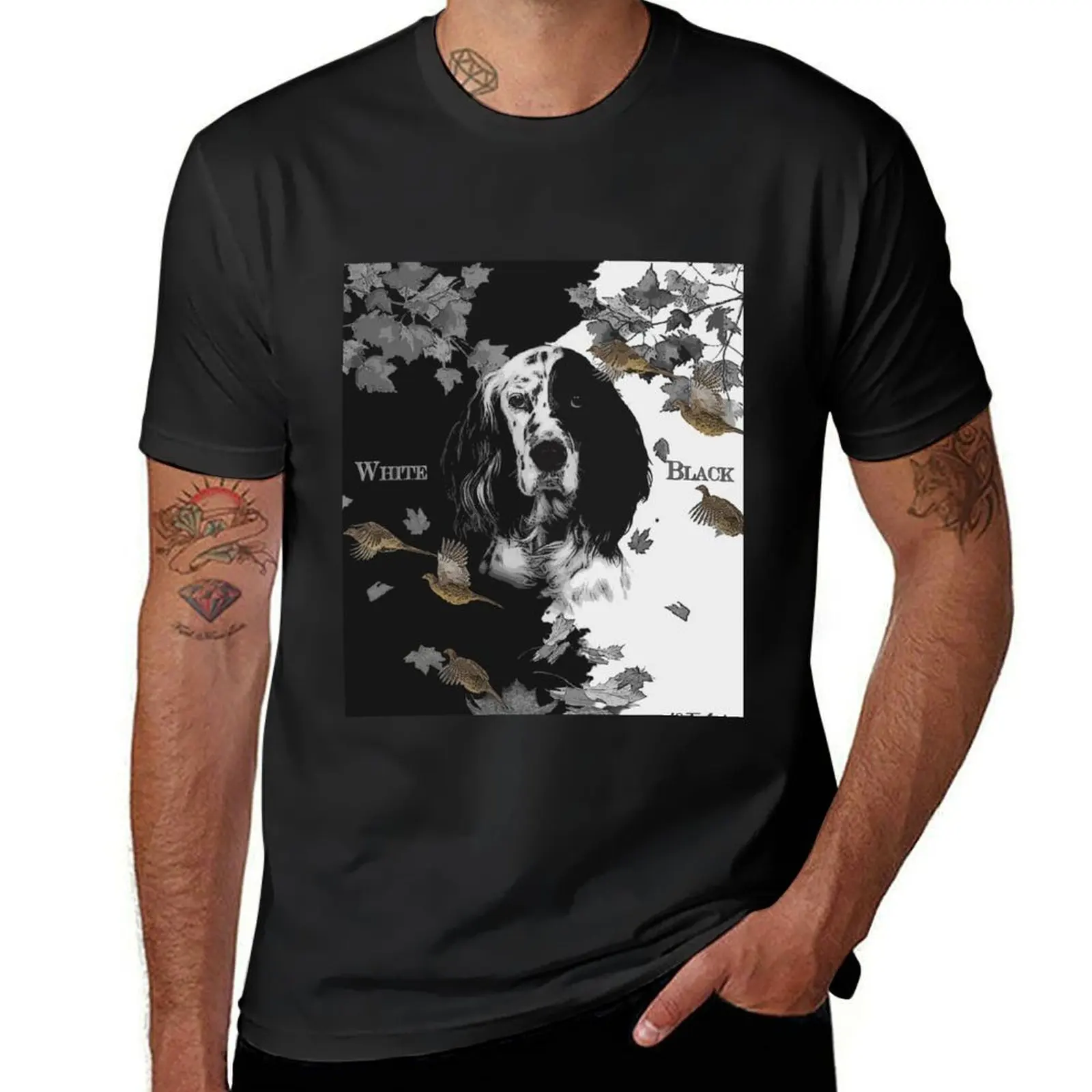 Black and white English setter T-Shirt tops cute tops graphics sublime clothes for men