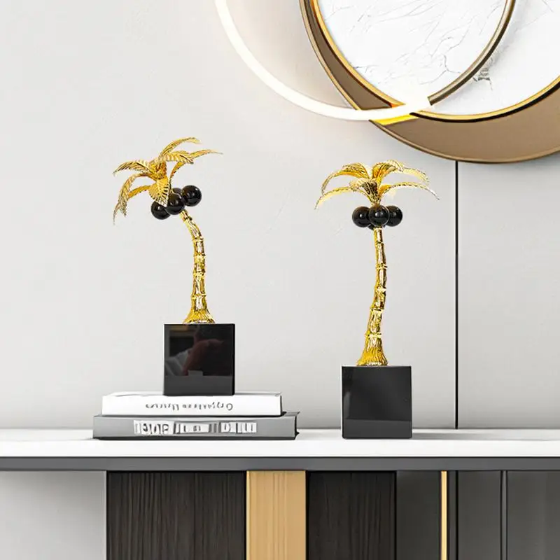 #¥Creative Coconut Tree Sculpture Living Room Desktop WineRack DecorCrafts Plant Model Statue Modern Home Decor Accessories Gift