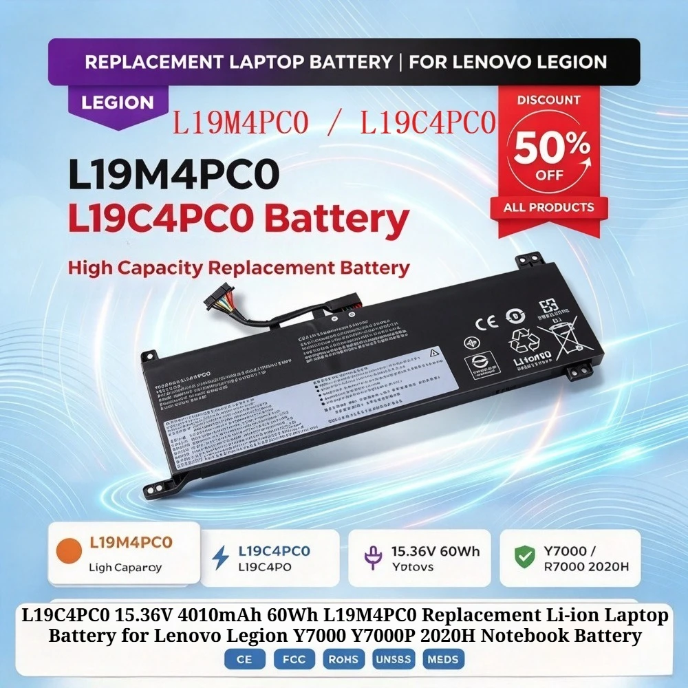 L19C4PC0 15.36V 4010mAh 60Wh L19M4PC0 Replacement Li-ion Laptop Battery for Lenovo Legion Y7000 Y7000P 2020H Notebook Battery