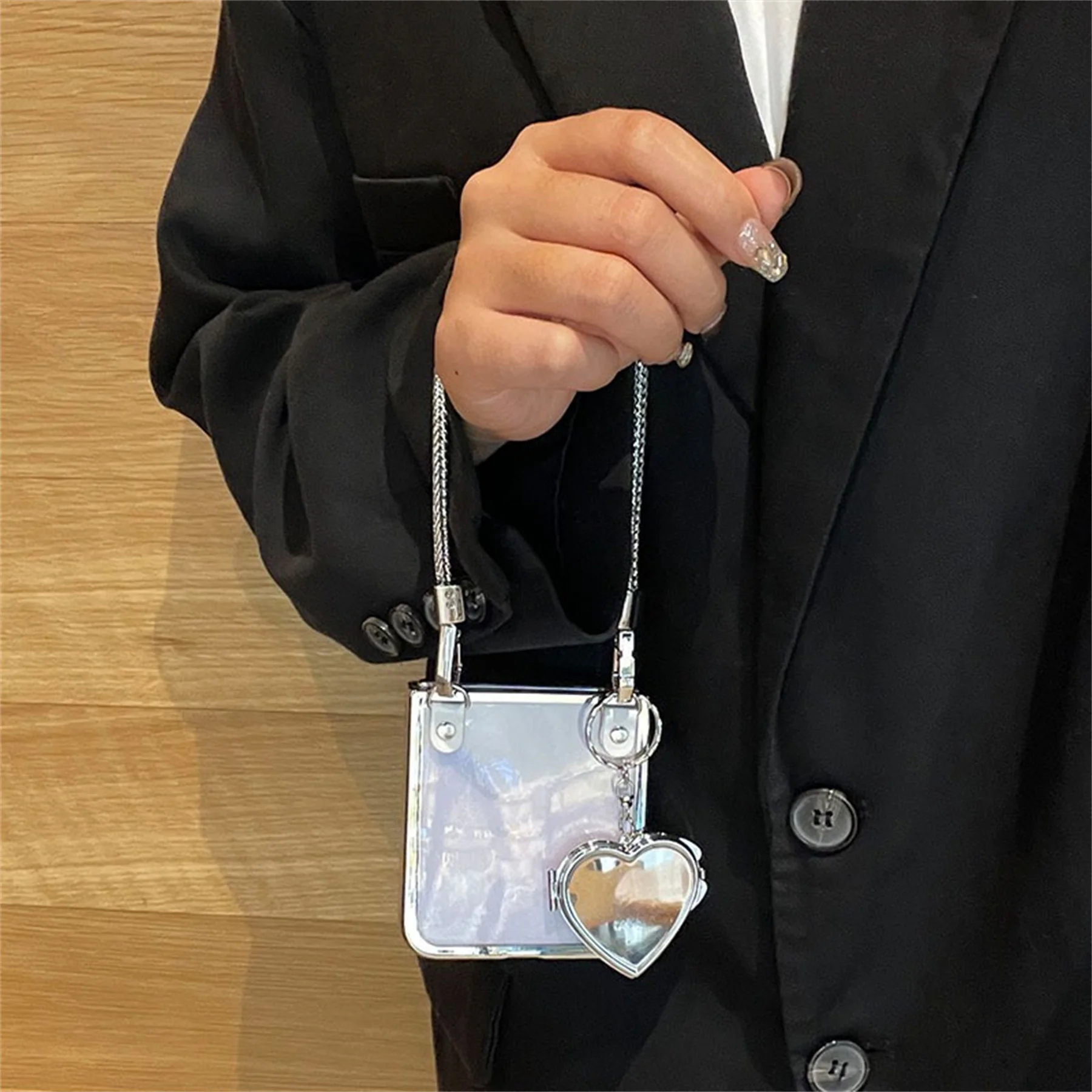 

Прозрачный чехол для телефона с зеркальным браслетом Ins Love Heart для Motorola Razr 50 Razr50 Ultra Razr40 Ultra 5 г, задняя крышка Funda