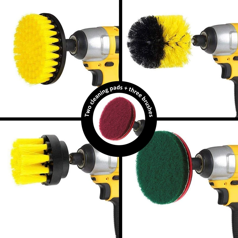 AAAC-Drill Brush & Scrub Pads, Power Drill Scrub Brush Attachments With Drill Bit Extender For Grout, Tiles, Sinks, Bathtub, Bat