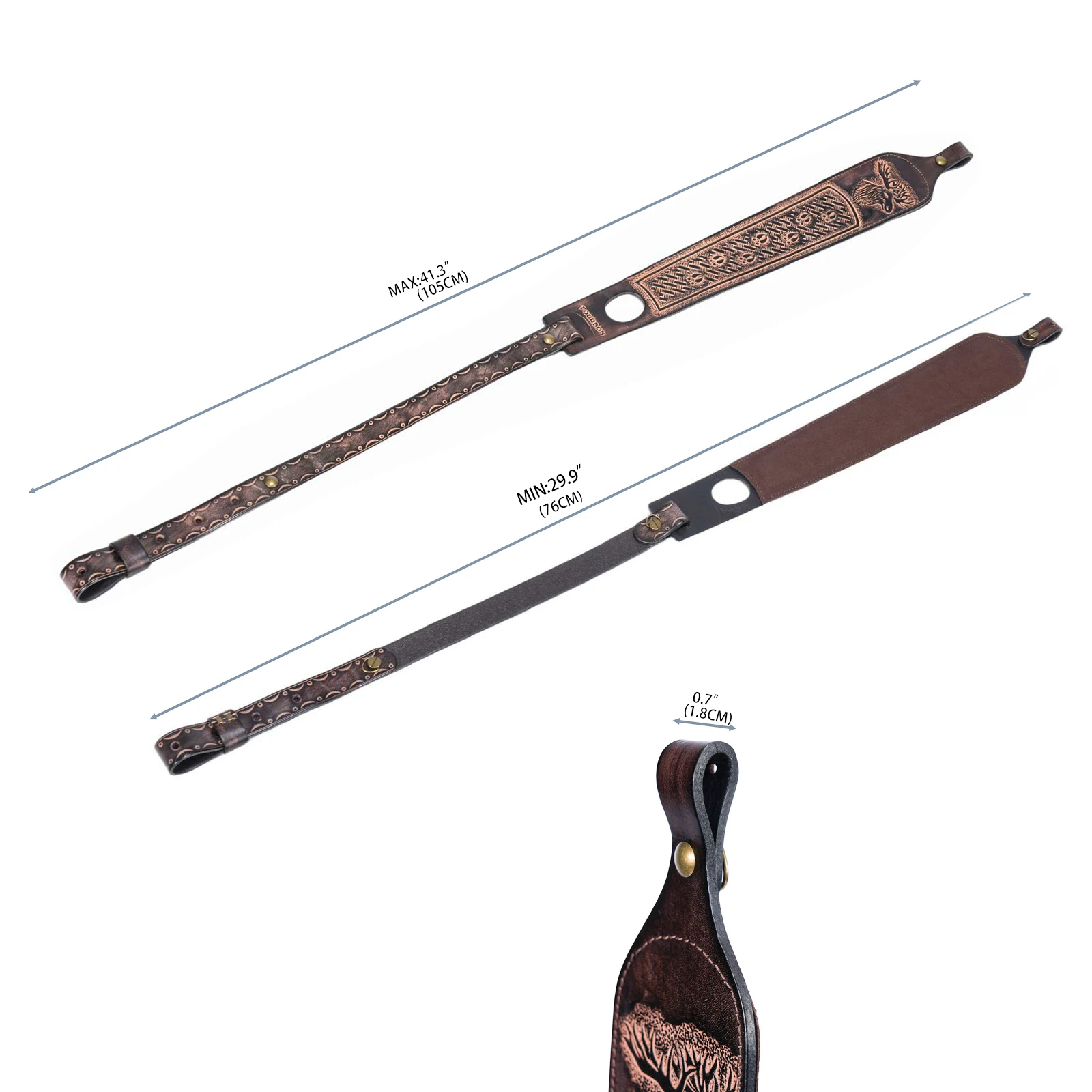Tourbon Vintage Leder Gewehrriemen, Rutschfester Gewehr-Schultergurt, Verstellbare Länge 105cm, Fingerstütze, Jagdzubehör – Detail 6