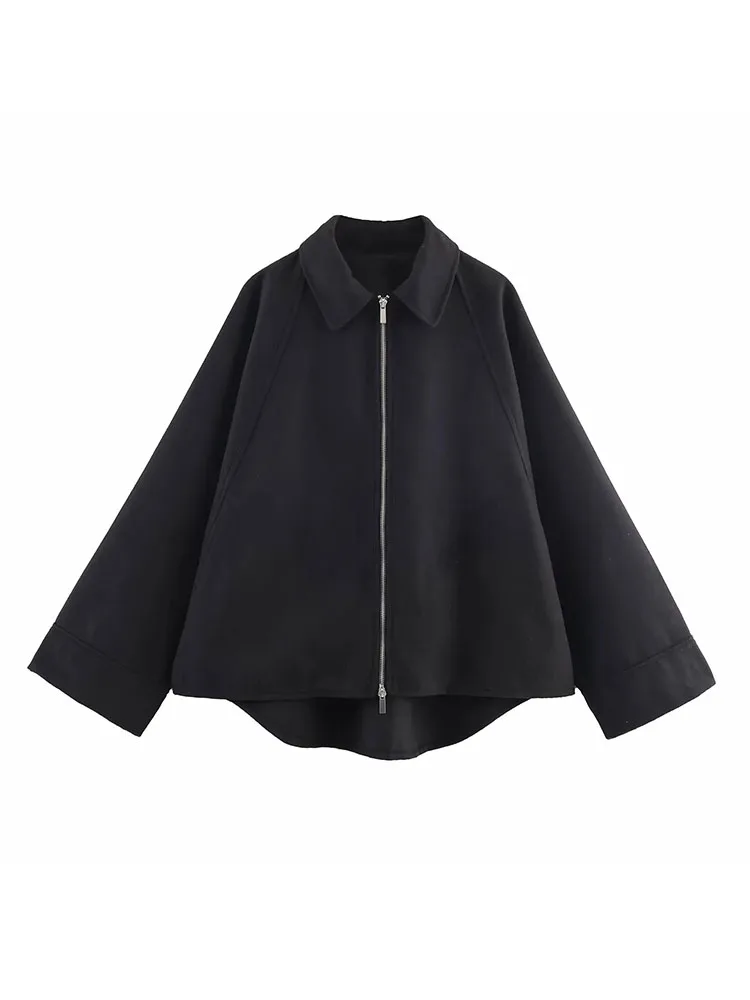 

Женская осенне-зимняя модная смешанная куртка на молнии 2025 года, повседневная тонкая женская куртка с отложным воротником