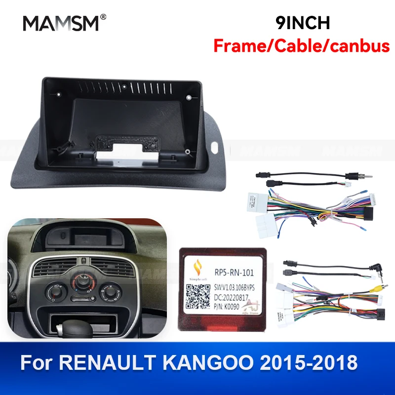 MAMSM 9 pulgadas para RENAULT KANGOO 2015-2018, marco de radio para coche Android, embellecedor de salpicadero, kit de instalación y adaptación de estéreo automotriz