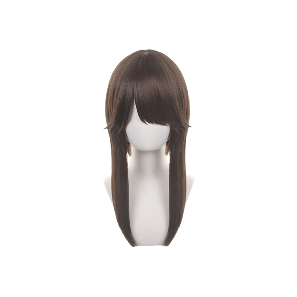 Deep Brown Solid Tone Medium Straight Wig with Frontal Fringe Panel and Symmetrical Drop Strands Heat Resistant