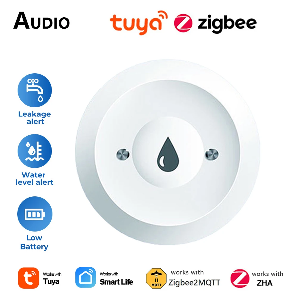 Zigbee Water Sensor Smart Life Leakage Sensor Water Linkage Alarm App Remote Monitoring Water Leak Detector Works with Tuya Hub