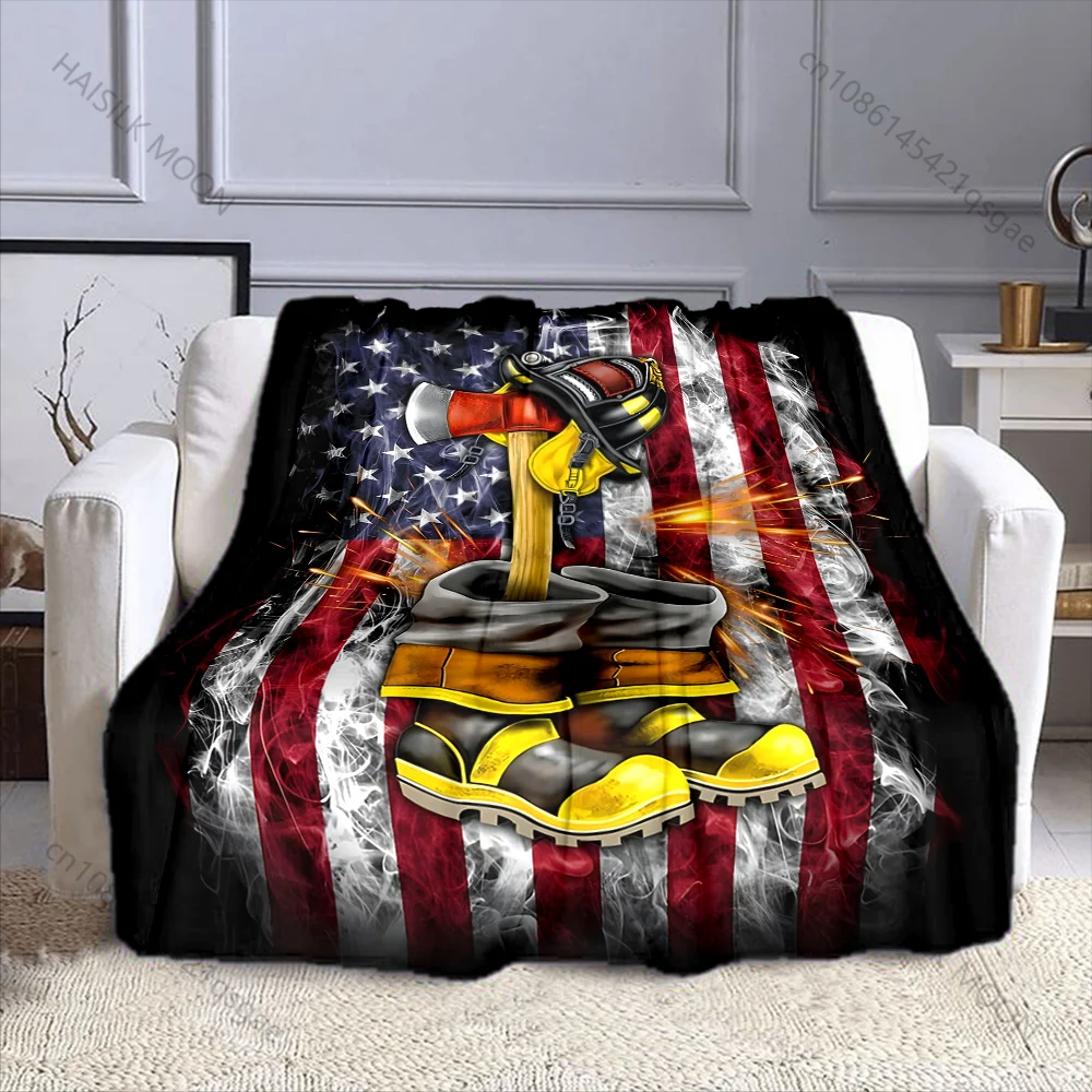1PC Firefighter gear axe boots American flag Print Adult Children Warm Blankets Home Travel Car Soft Comfortable luxury gift