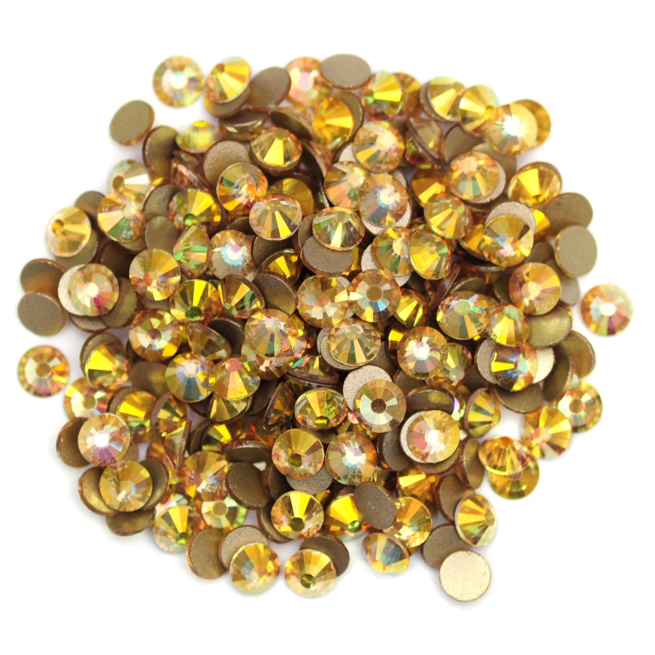 

1440 шт. стразы SunShine, не требующие термофиксации, из стекла и хрусталя, золотистые, с плоским дном, для дизайна ногтей, аксессуары для рукоделия, декор