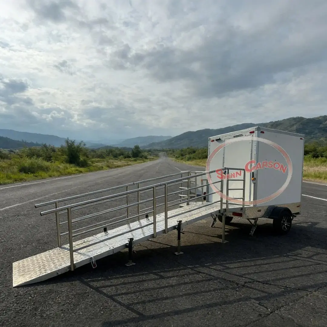 

Waterproof Fiberglass Mobile Trailer with Accessible Ramp for Cargo Transport Outdoor Utility Vehicle