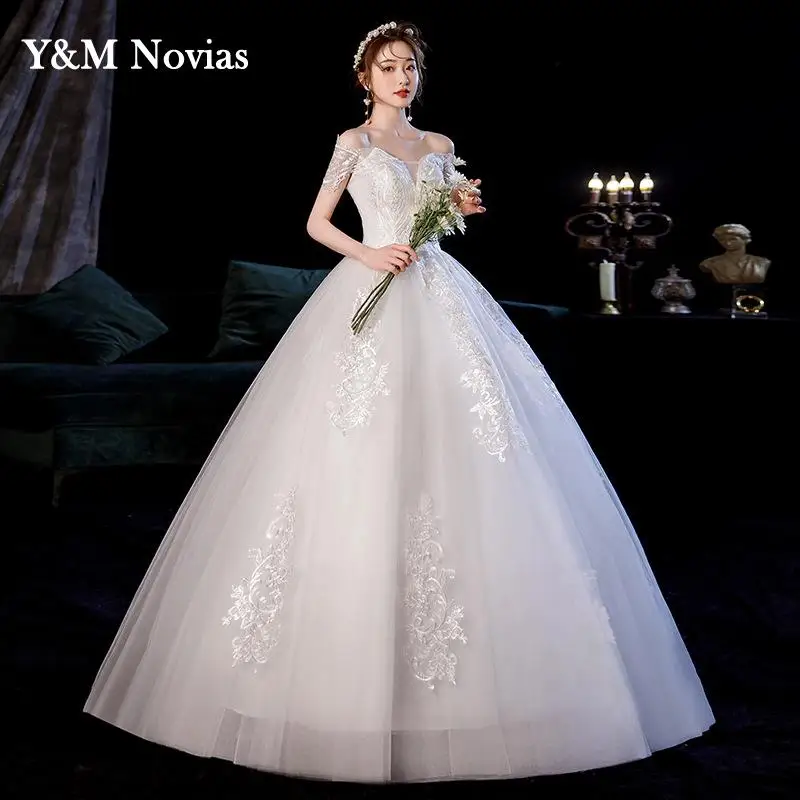 Novo coreano elegante chinês vestido de casamento com longo bordado apliques rendas vestidos de casamento princesa mais szie vestidos de noiva