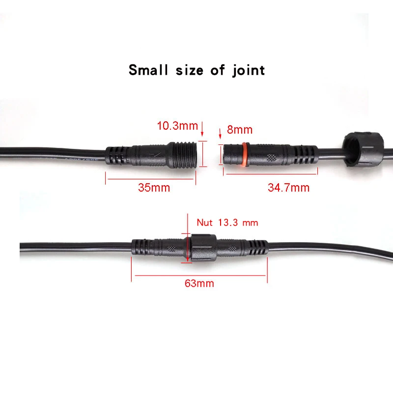 M10 Waterproof Butt Connector 2/3/4 Pin 220V Outdoor LED Cable Extension Cord Male And Female Connector Cable