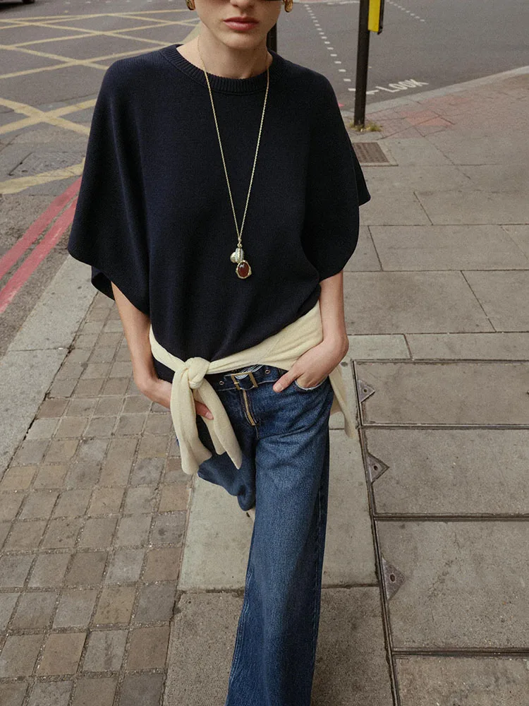 

Ele, свободный повседневный базовый круглый трикотаж, Новое поступление, осень 2021, женский модный удобный топ Batwing Sve