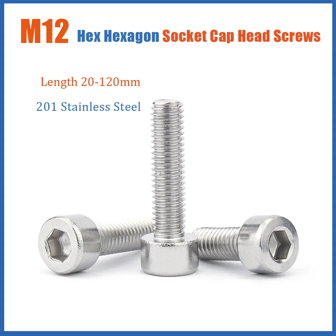 1/2/5 pcs Hexagon Hex Socket Cap Head Screw M12 Stainless Steel Allen Bolt Length 20-120mm no knurled Cap Head Allen Screw Bolt