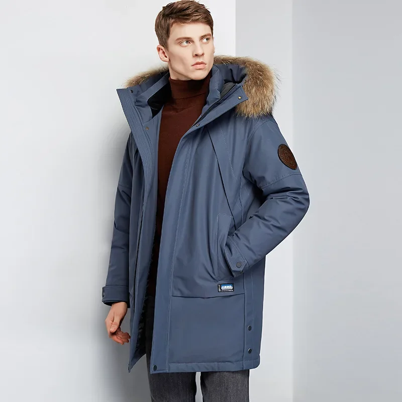 Veste à capuche mi-longue en duvet de canard blanc pour hommes, vêtements d'outillage, optique, affaires, chaud, grande taille, nouveaux modèles, hiver