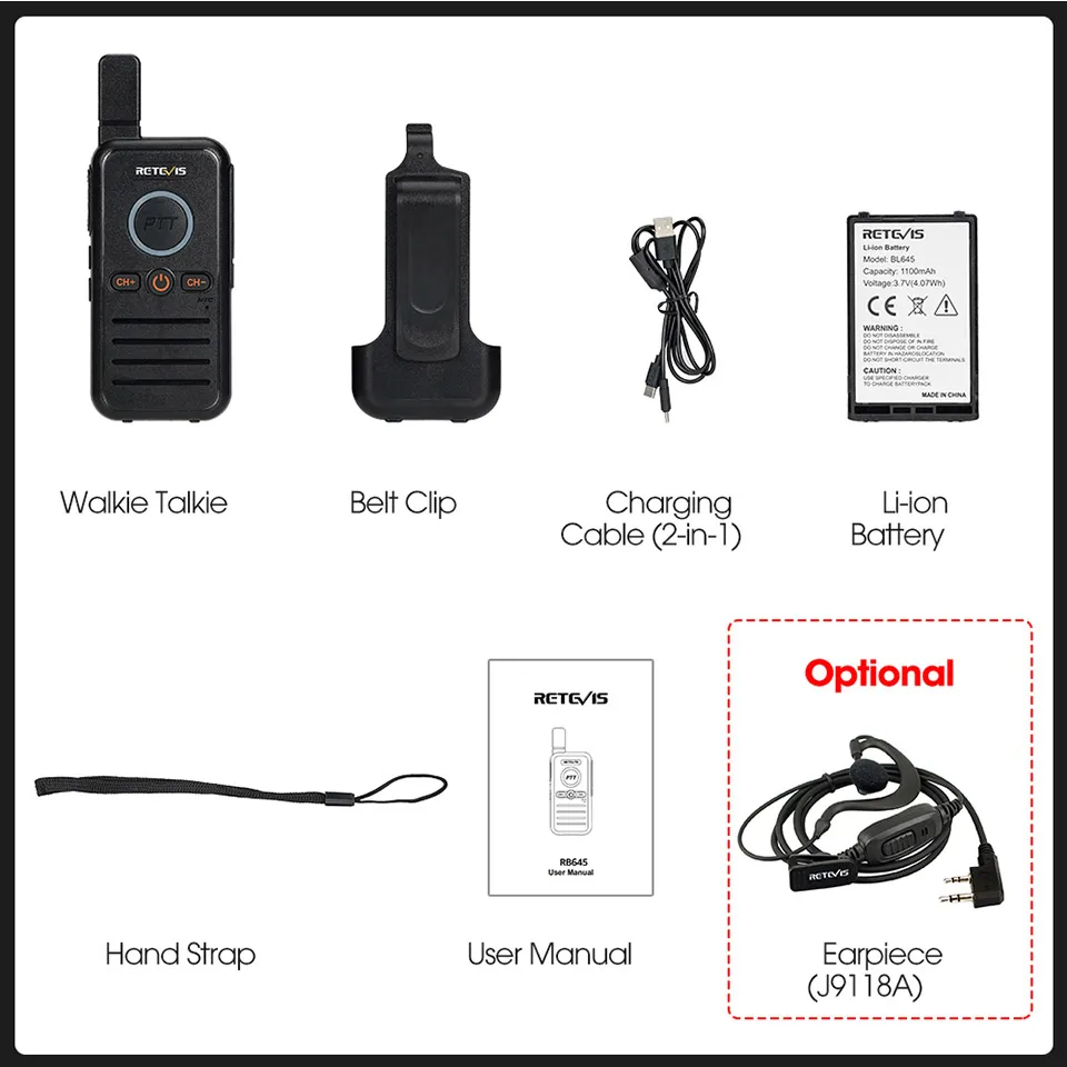 Retevis RB645 Walkie-Talkie PMR446 Dual PTT Professionelles Tragbares Lizenzfreies Zweiwege-Funkgerät VOX USB-C für Hotel Restaurant – Detail 15