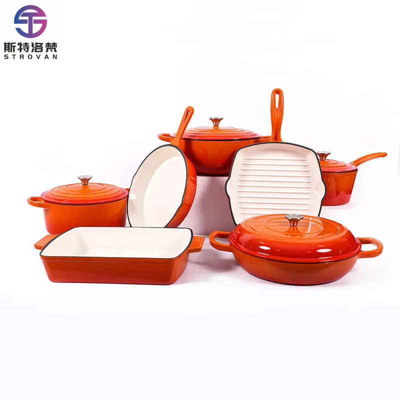 

11 Pieces Enamel Cast Iron Cookware Set Gas Induction Cooker Universal Dutch Oven Frying Pan Saucepan Milk Pot Set with Lid