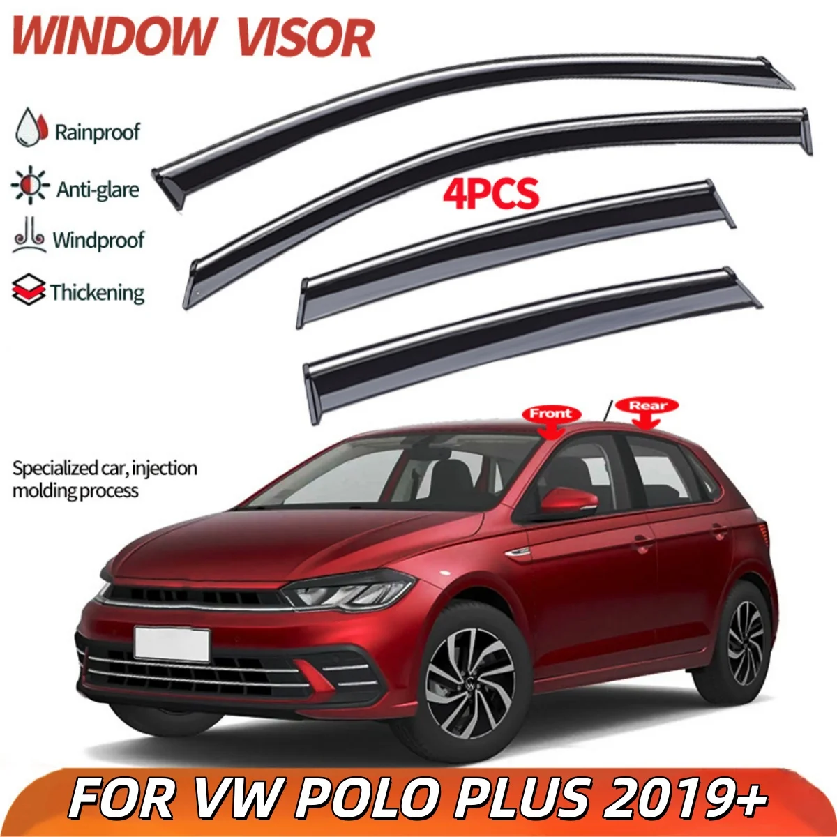 Injection Molding Thickening 4Pcs Smoke Door Visor for VW. Polo Plus AW-BZ 2019 2020+ Weathershields No-Drill Window Visor