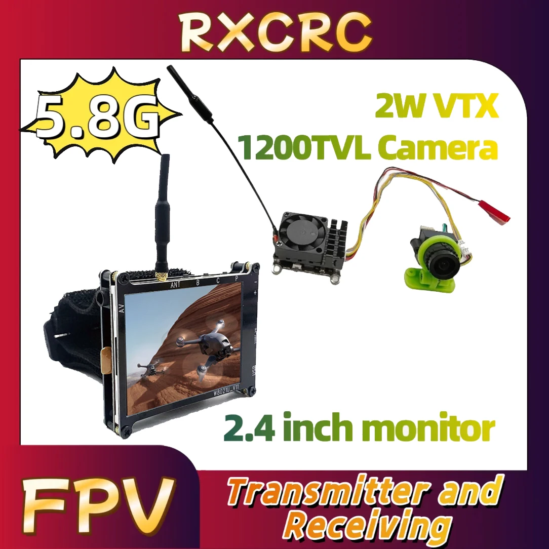 

RXCRC 5,8G 2 Вт Башенный передатчик VTX 1200TVL Камера с FPV 2,4-дюймовым приемником FPV Подходит для FPV дронов с фиксированным крылом дальнего действия