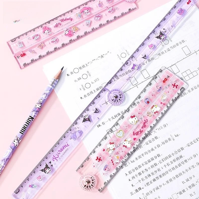 Kuromi Folding Ruler Cute Kawaii Sanrio Rotating Transparent Durable Measuring Tool with Precise Scale for School Office Gift