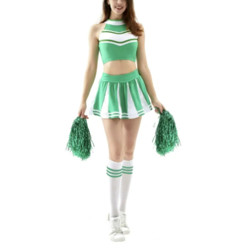 أزياء المشجع النسائية التأثيرية الزي الرسمي الوقوف طوق المحاصيل مع تنانير صغيرة مطوي كرنفال بدلة التشجيع #3