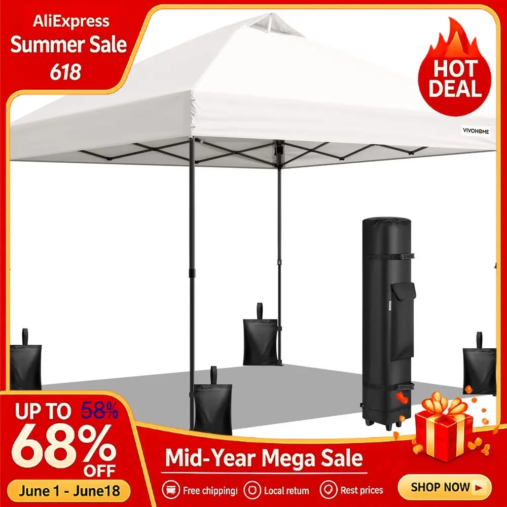 10x10ft Pop Up Canopy Tent One Push Setup Outdoor Portable Shelter Tent Heavy Duty with Wheel Carry Bag and 4 Sandbags, Custom