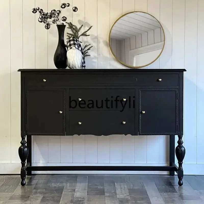 

French retro solid wood porch cabinet, dining side cabinet, foyer, American living room, storage cabinet07A