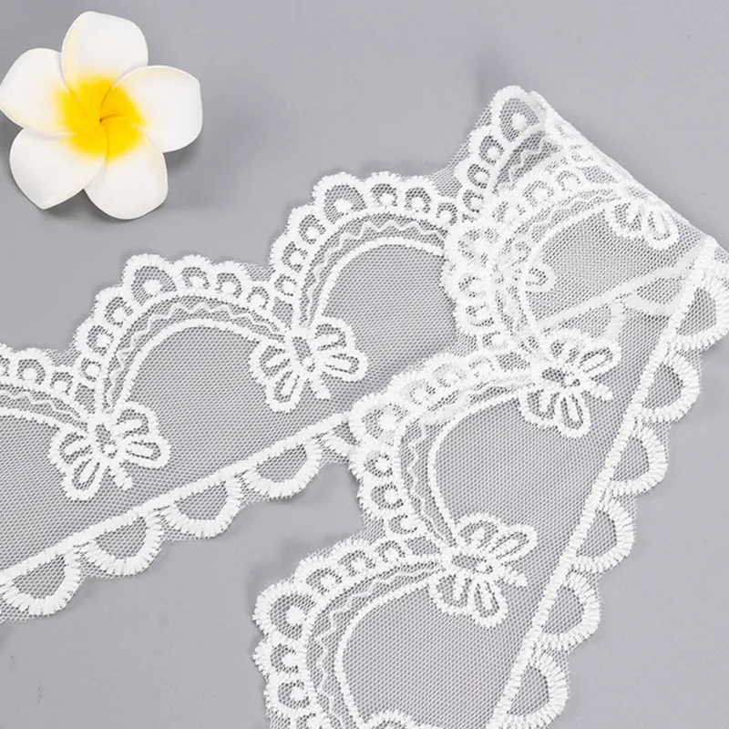 5Yards Embroidered  Milk Silk Lace Fabric Trim Lace Fabric DIY Wedding Clothing Cuff Collar Sewing Handmade Craft Materials