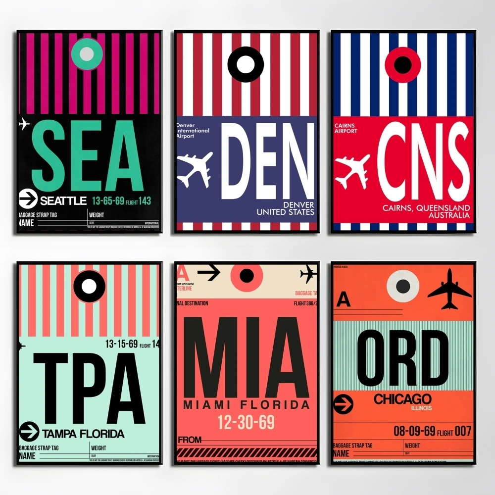 

Airport Luggage Tag Classic Poster Perfect Sticker Self Adhesive Wall Art Designed for Home Office Dining Spaces