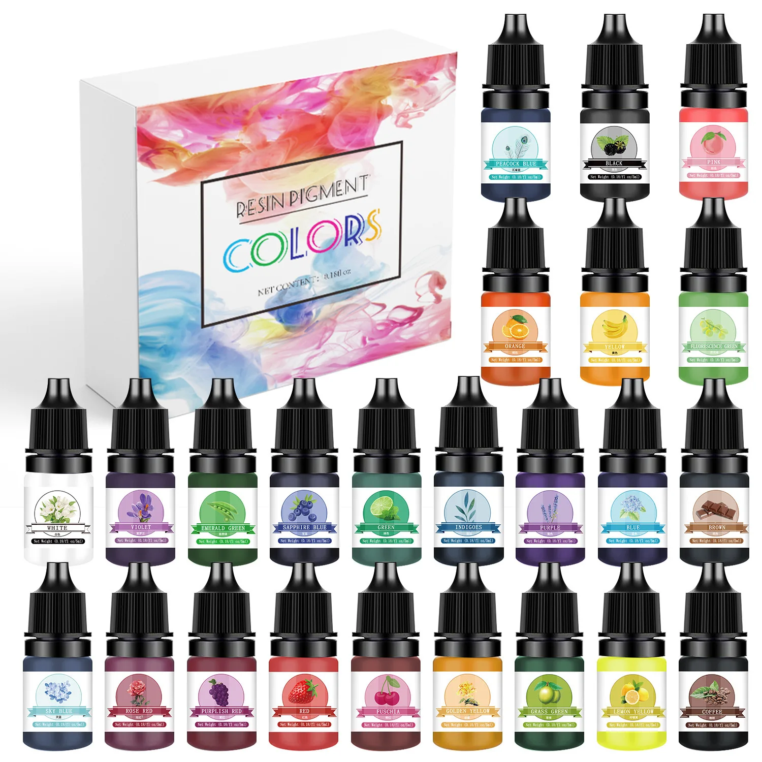 24 Colors Oil Based Resin Colorant Set High Concentration Pigment 5ml for Epoxy AB Glue Crystal Clear DIY Craft Supplies