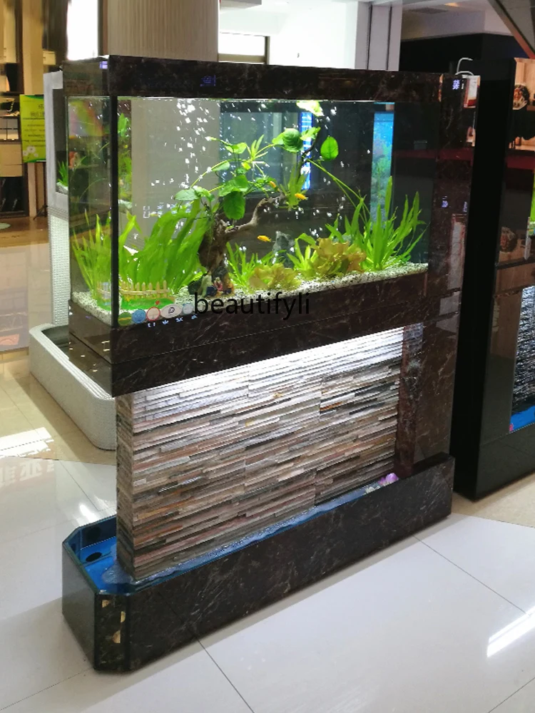 2 yj15 Fish Tank Living Room Large Water Curtain Wall Water and Land Tank Subareas Screens Water Flow Turtle Jar