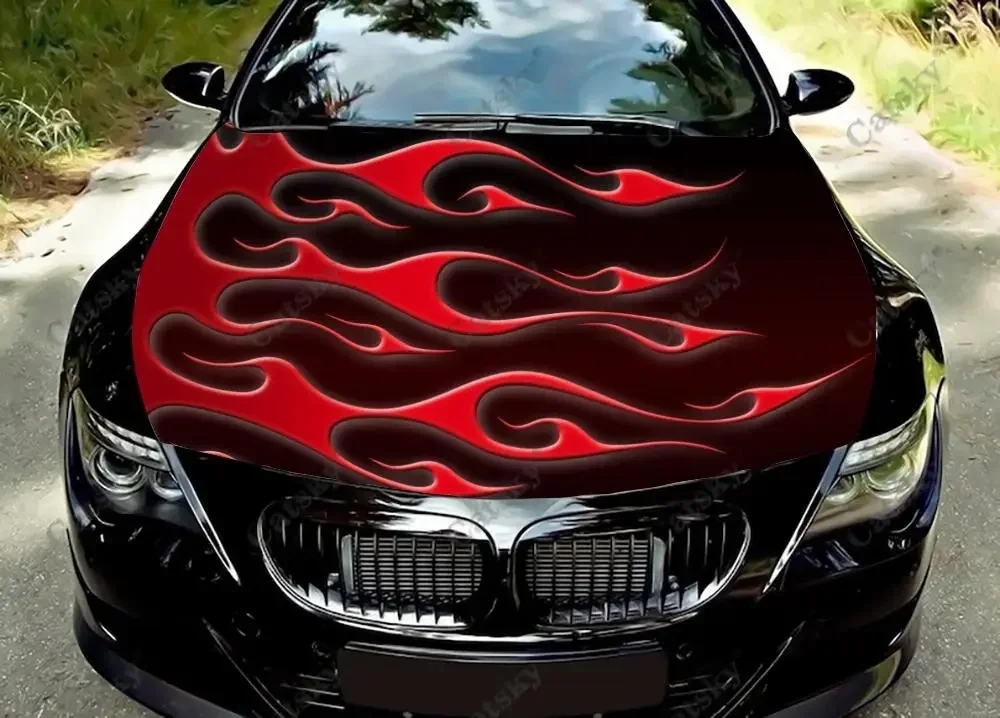 

Red Tribal Flames Car Accessories Hood Vinyl Stickers Wrap Engine Cover Decal Sticker Universal Car Hood Protective Film Decor