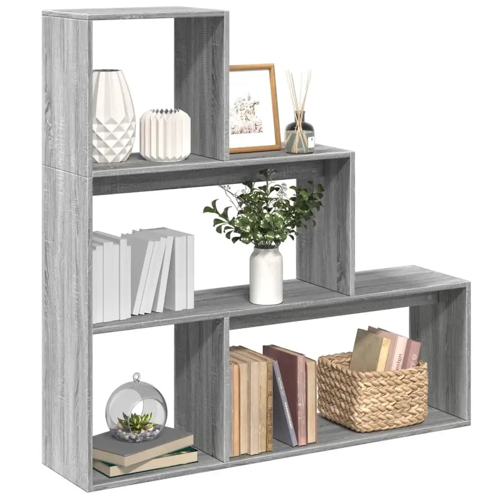 3-Tier Grey Sonoma Room Divider Bookcase - 123x29x123 cm Engineered Wood Storage Shelf