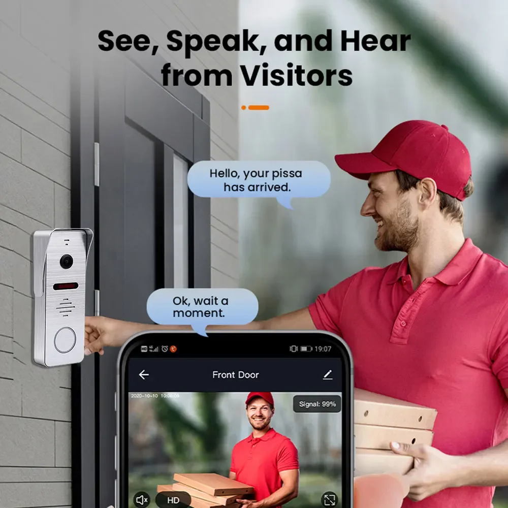 ANJIELO Metal Doorbell Video Intercom System for Home Tuya Smart Video Doorhpone Camera 160° 4-Wired 1080P Touch Monitor