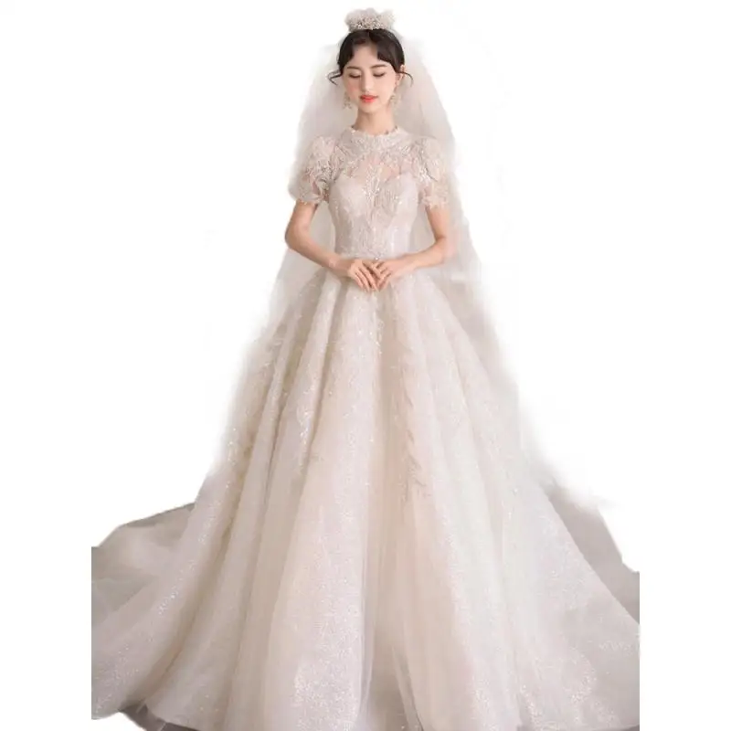 Bridal Palace Gorgeous Princess Style Short Sleeves Bubble Sleeves Main Wedding Dress Style Simple Small Tailored Customized