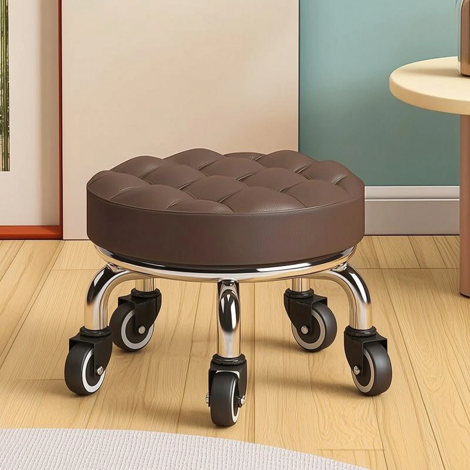 Low Rolling Stool Padded Low Stool with Wheels Thickened Compact for Pedicurists, Pedicure, Beauty Salon view 3