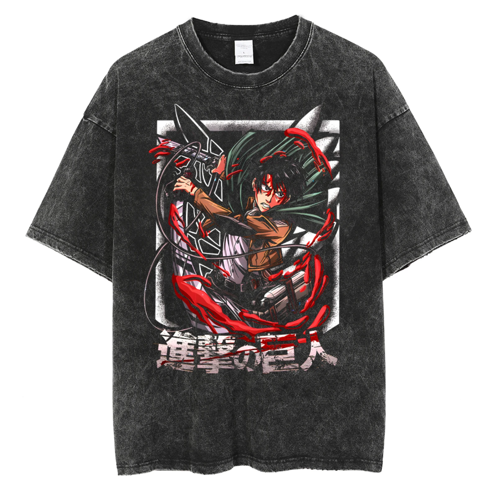 

Men Washed Vintage Black T-shirt Hip Hop Fashion Streetwear Anime Graphic Print T-Shirt Cotton Harajuku Short Sleeve Tshirt Tees