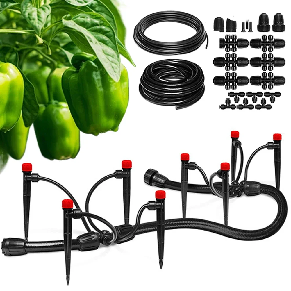 Automatic Irrigation Equipment Adjustable Greenhouse Micro Drip Irrigation Kit 10M+15M for Garden Greenhouse Flower Bed Lawn