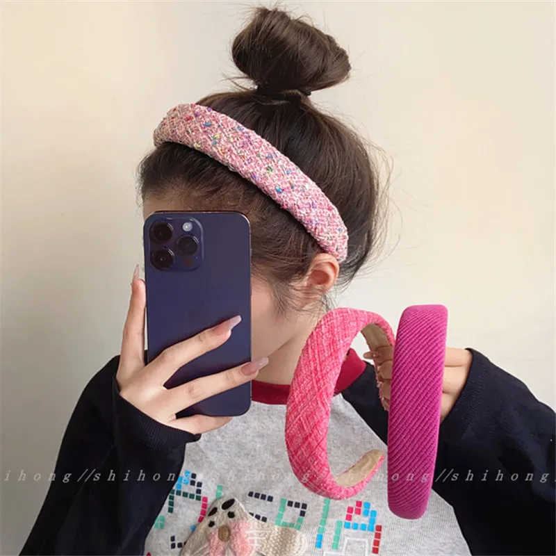 Rose Pink Sponge Headband for Women temperament Knitted Headband Cute Girl Washing Face Hair Band