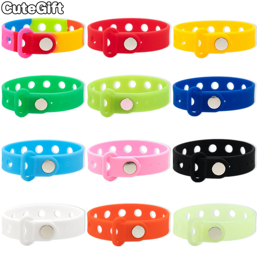 Pulseras de silicona con agujeros para zapatos, brazaletes suaves, dijes para zapatos, accesorios para zuecos, tamaño ajustable, de 1 a 11 piezas,