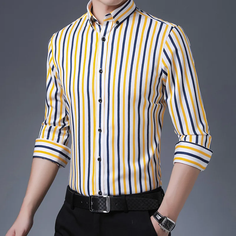 Wide Striped Shirt Men's Spring New Style Men's Top Coat Stretch Draped Casual Bagless Men's Shirt