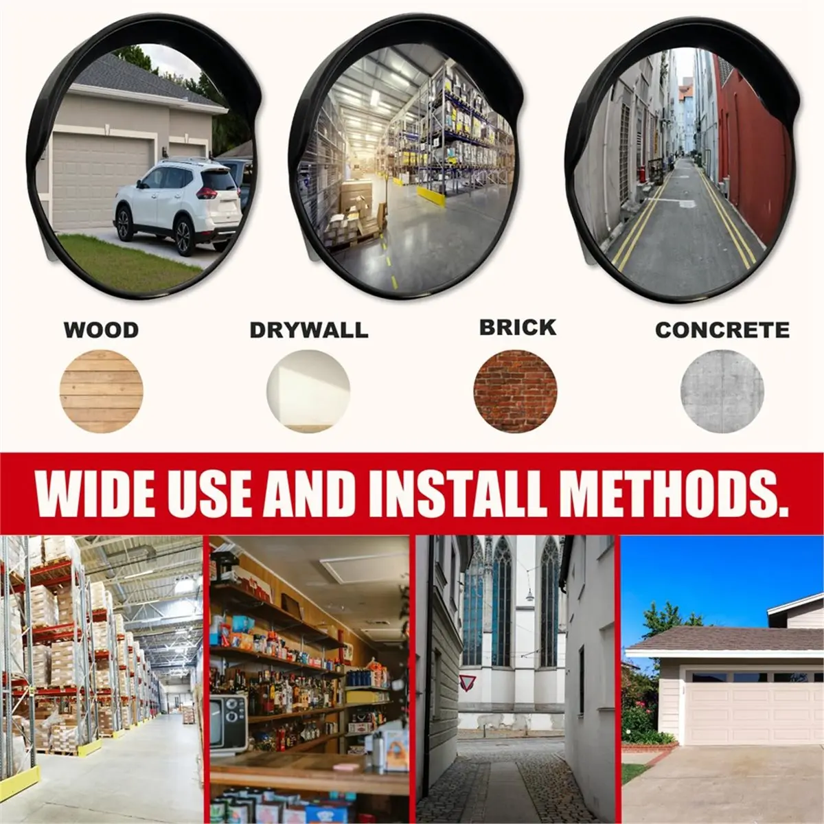 

12-дюймовое акриловое выпуклое зеркало, регулируемое широкоугольное внутреннее защитное зеркало, угловая защитная слепая зона