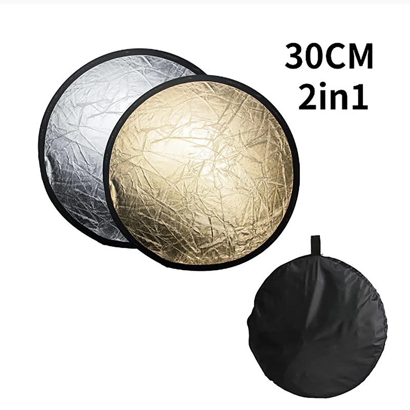 

2 In 1 Reflector Plate 30CM Round Gold Silver Portable Foldable Fill Light Mini Live Lighting Photo Photography Fill Light Tools