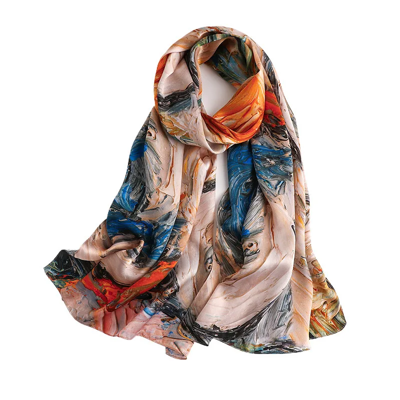 100% Natural Silk Scarf Summer Beach Shawls Scarfs Women Luxury Brand Print Pashmina Female Long Bandana Foulard Scarves hijab